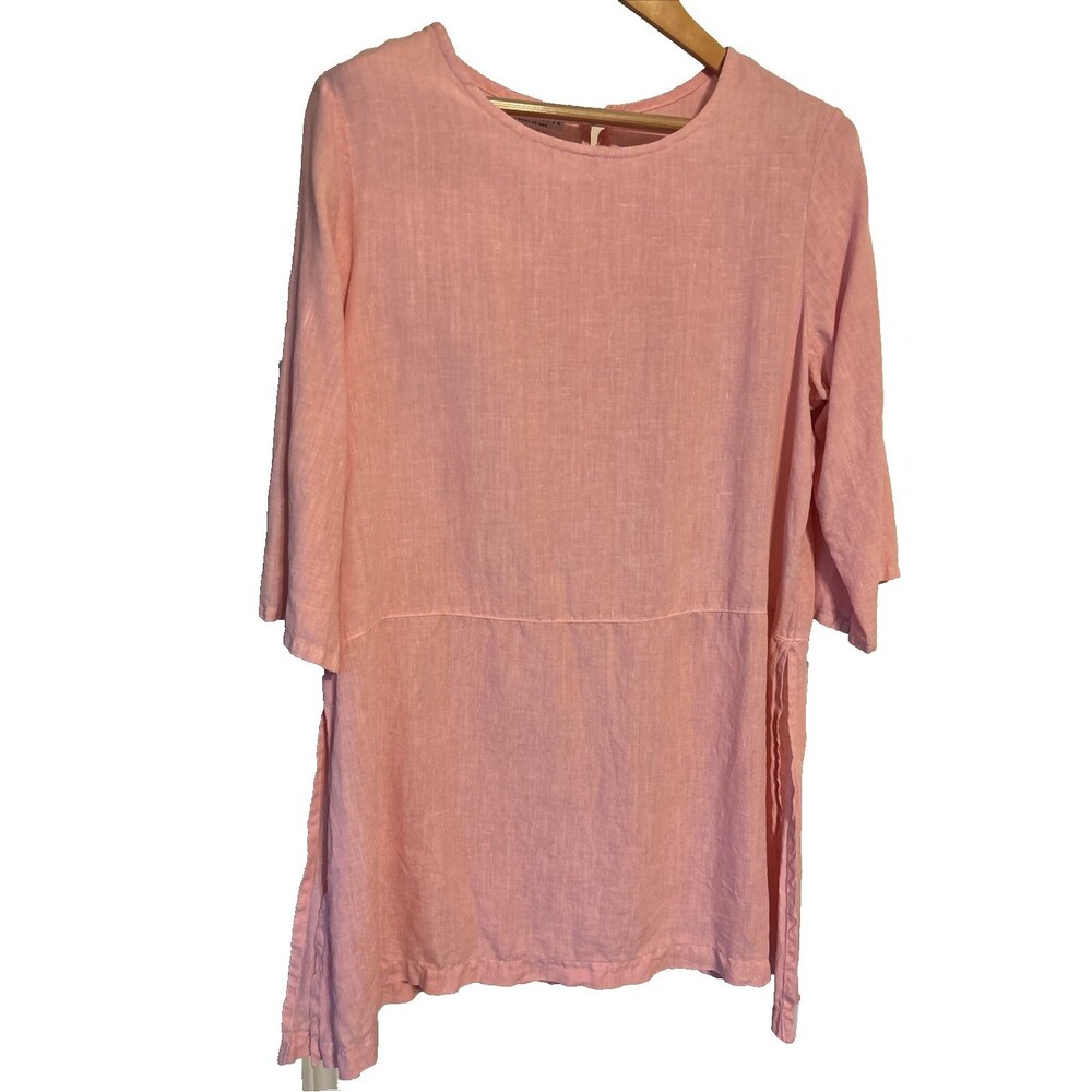 Bryn Walker Tunic Top Womens M Pink Linen 3/4 Sleeves Boho Lagenlook Casual